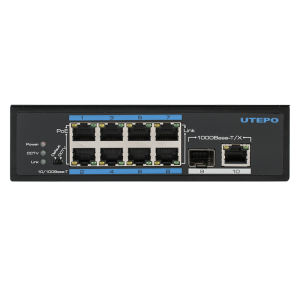 UTP7108E-POE * Switch ethernet industrial PoE+, 8 porturi 10/100Mbps Base-T downlink, 1 port 10/100/1000Mbps Base-T uplink, 1 port 1000Mbps Base-X SFP