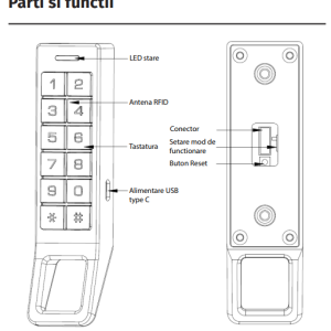 TKD-890-bk * Incuietoare standalone pentru usi de vestiare si dulapuri cu cititor RFID MF 13,56 MHz si cod numeric PIN