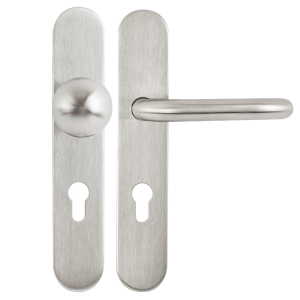 YH-D90L-85 * Set manere cu clanta tubulara si buton fix drept cu shield interax 85